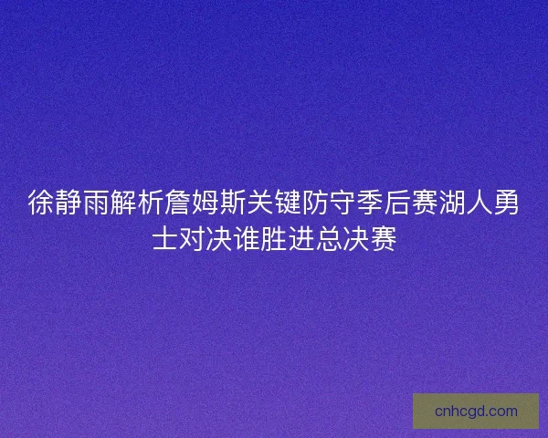 徐静雨解析詹姆斯关键防守季后赛湖人勇士对决谁胜进总决赛