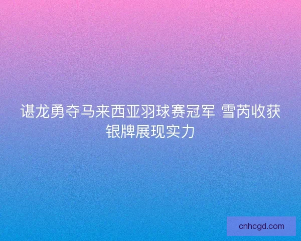 谌龙勇夺马来西亚羽球赛冠军 雪芮收获银牌展现实力